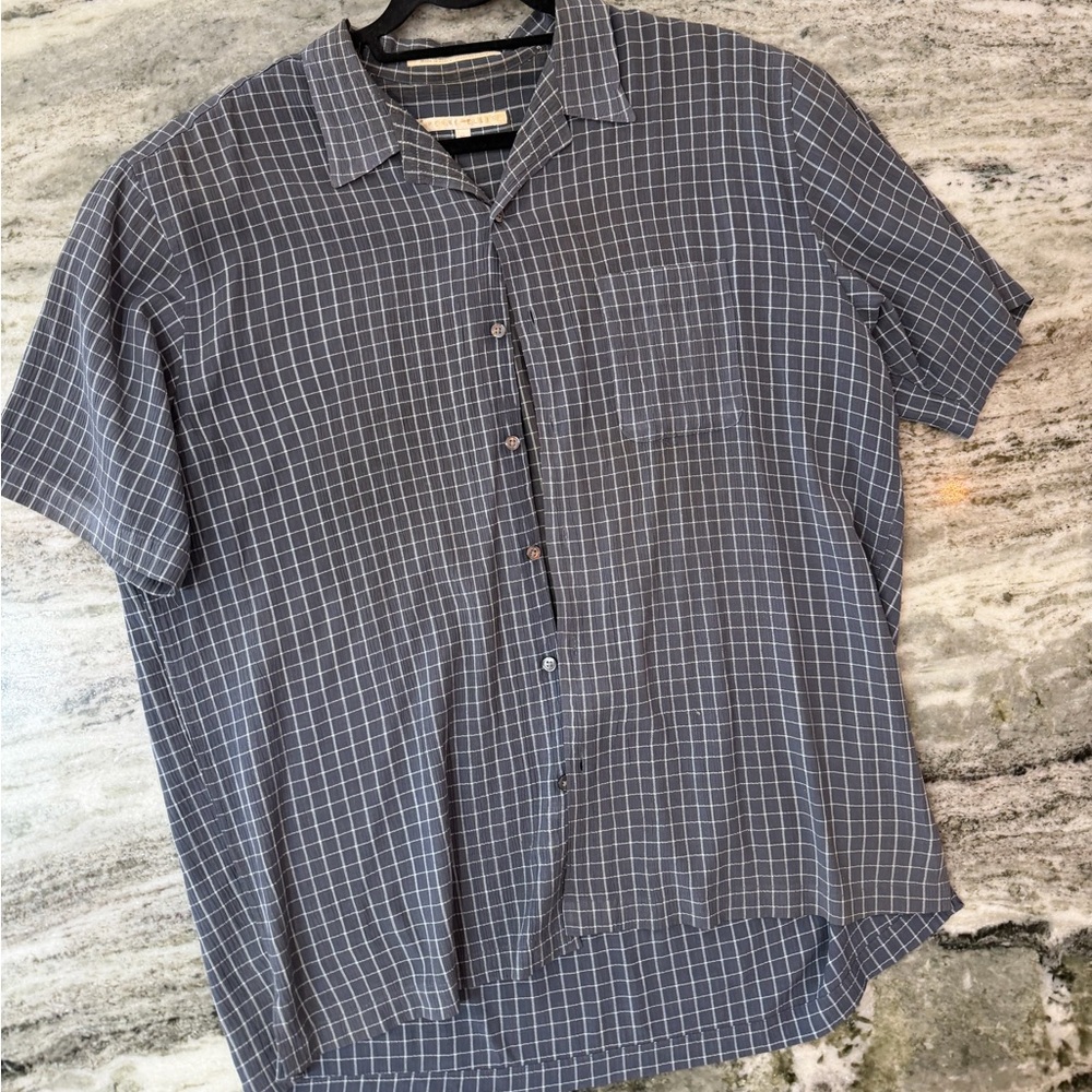 Perry Ellis Men's Navy Grid Dress Shirt